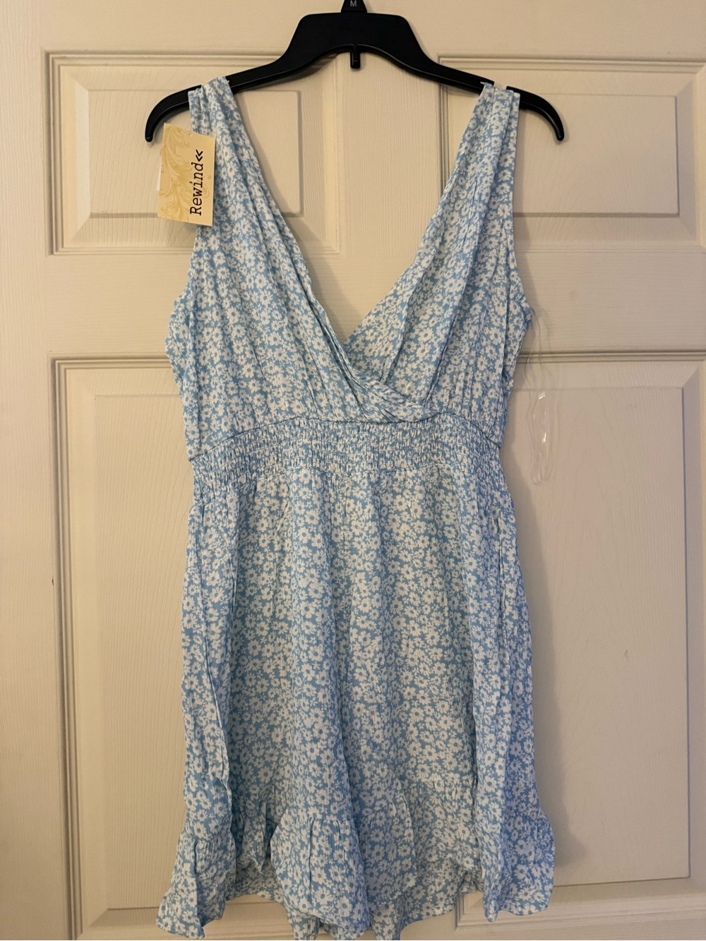New with Tags Rewind Blue Floral Smocked Waist Romper - Size M